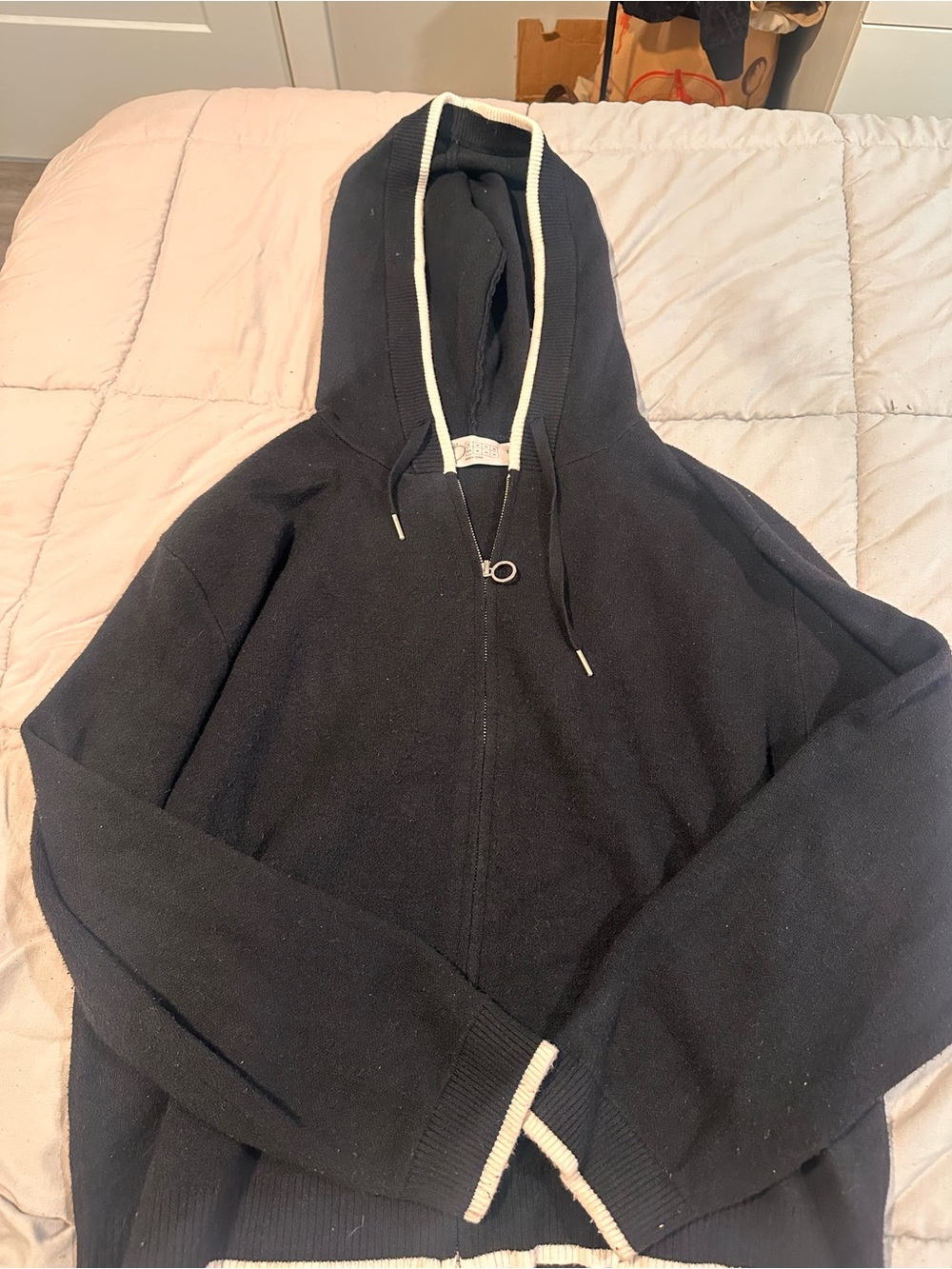 Savage x Fenty Black Zip-Up Hooded Sweater with Contrast Trim